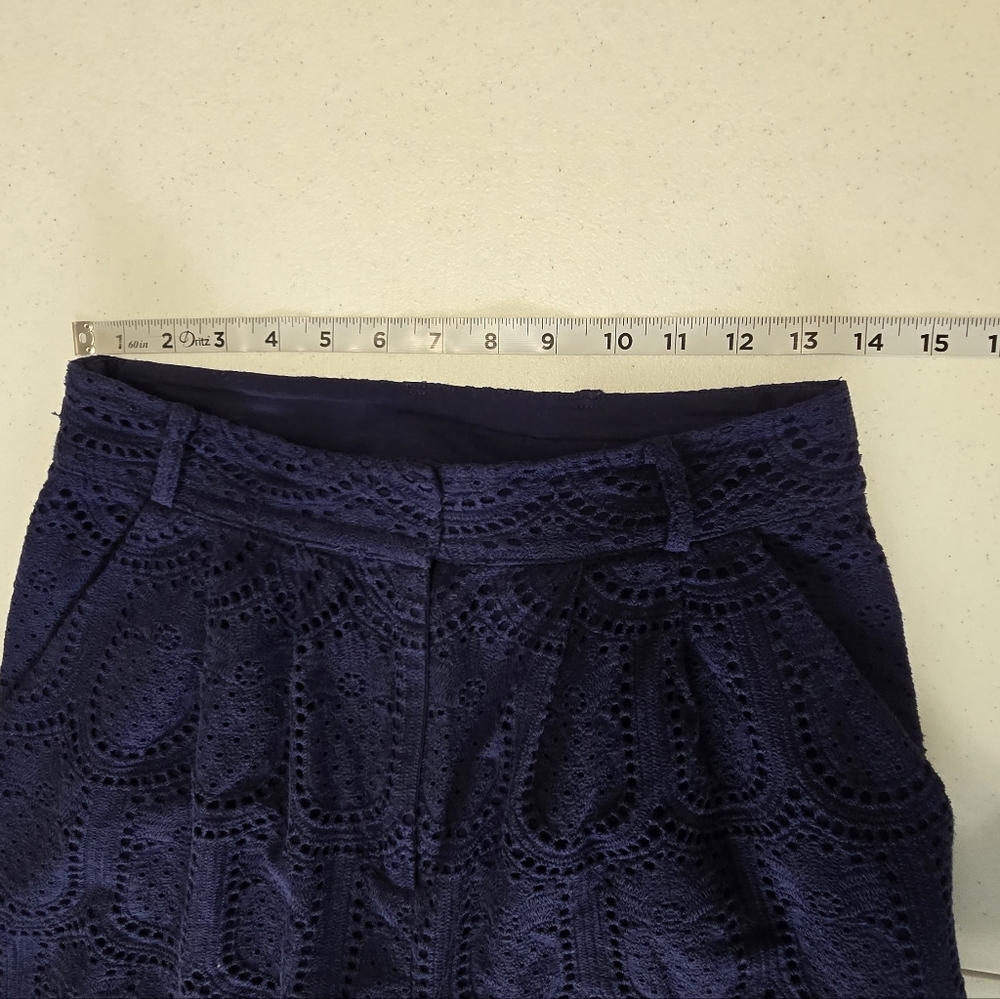 Farm Rio Pineapple Eyelet Wide Leg Pants Navy Lined Women XS Vacation Resortwear - Picture 5 of 14